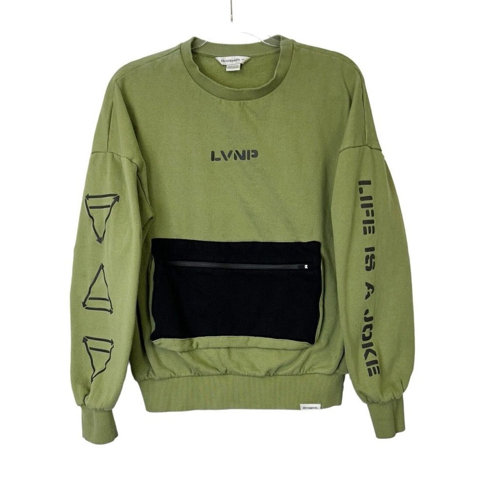 Eleven‎ Paris Sweatshirt Mens Size Small Green Logo Crew Neck